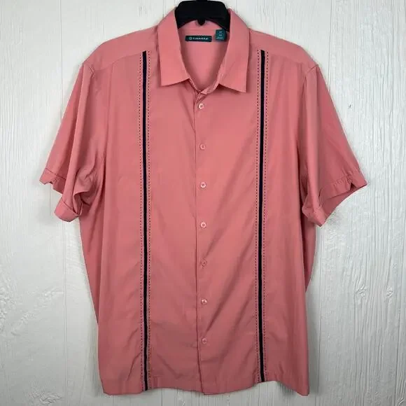 CUBAVERA shirt men’s 2X short sleeve camp/bowling button up salmon pink - Picture 8 of 8